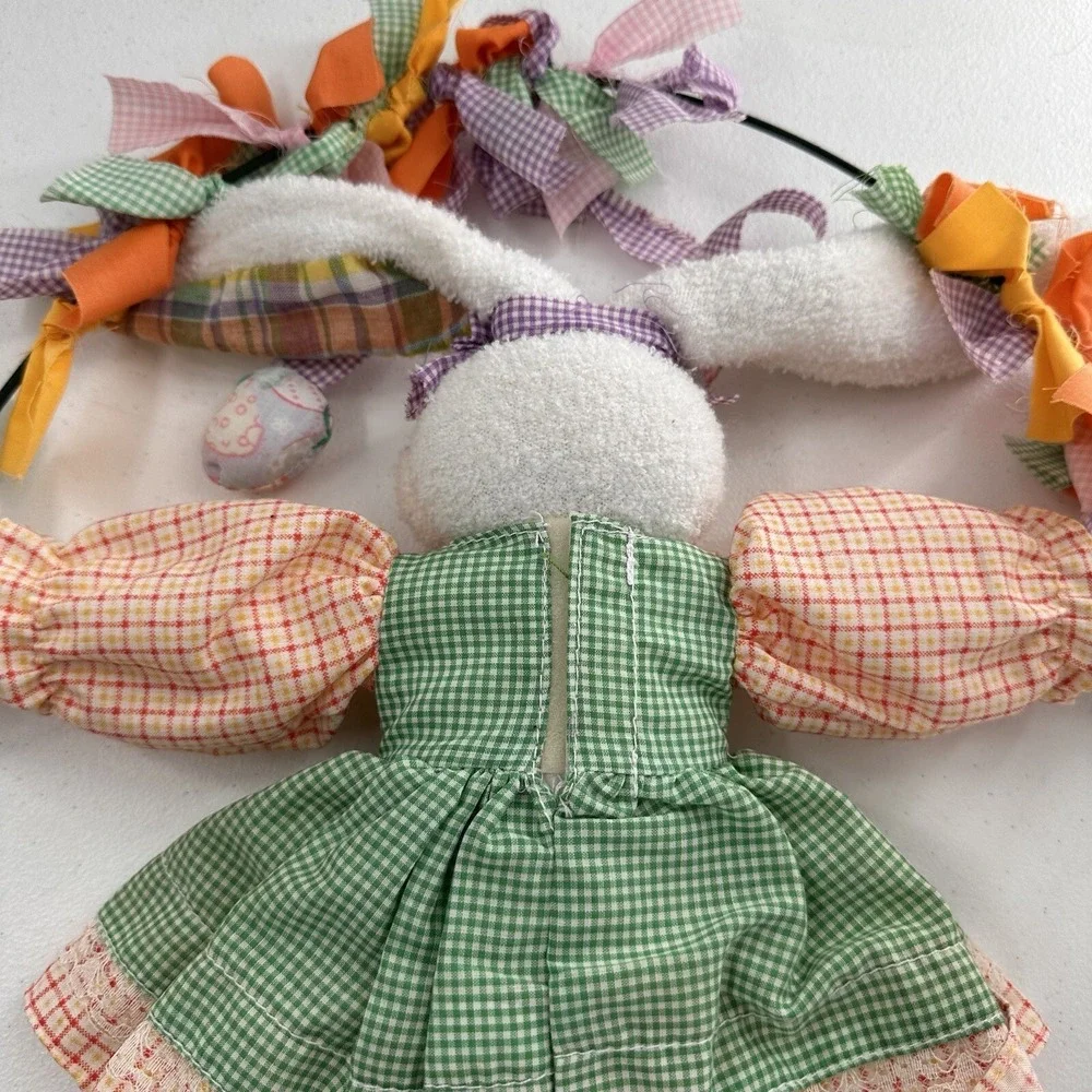 Vintage Plush Easter Bunny Rabbit Spring Door Wreath Wall Hanging Decor 18